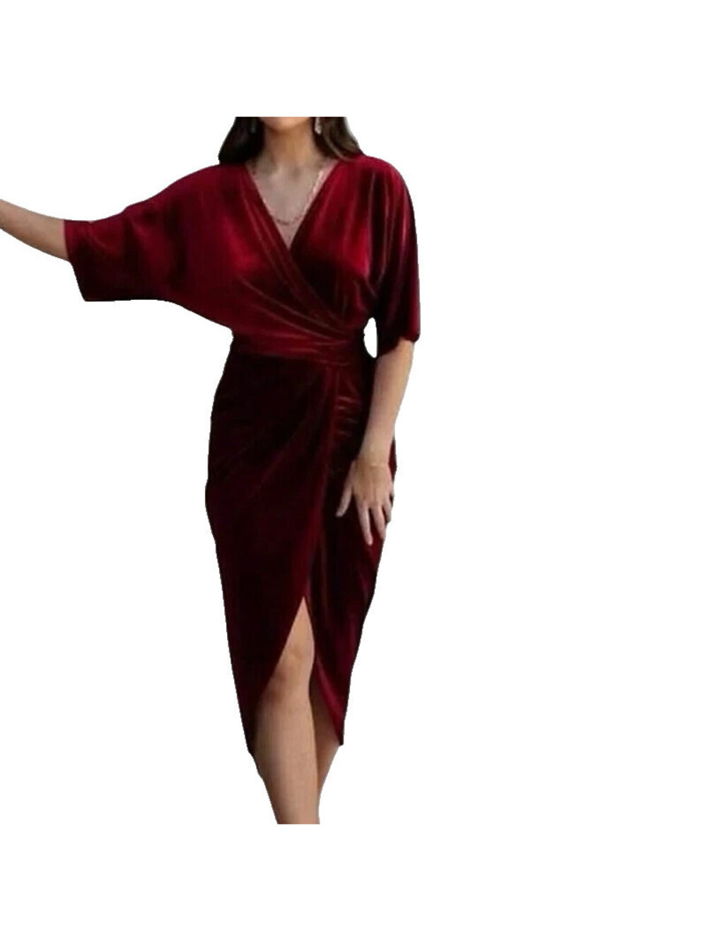 NEW! Baltic Born Size XL Brendyn Ruched Velvet Dress Wine Red Midi Wrap V-Neck